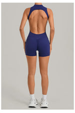 Women's Seamless Yoga Jumpsuits Sports Running Fitness Backless Sleeveless Hip-lifting One-piece Workout Gym Shorts Bodysuits