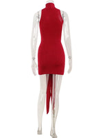 Ahagaga Fashion Women's Mini Dresses Solid Halter Turtleneck Sleeveless Sheath Slim Fit Bodycon Regular Causal Vestidos Robes