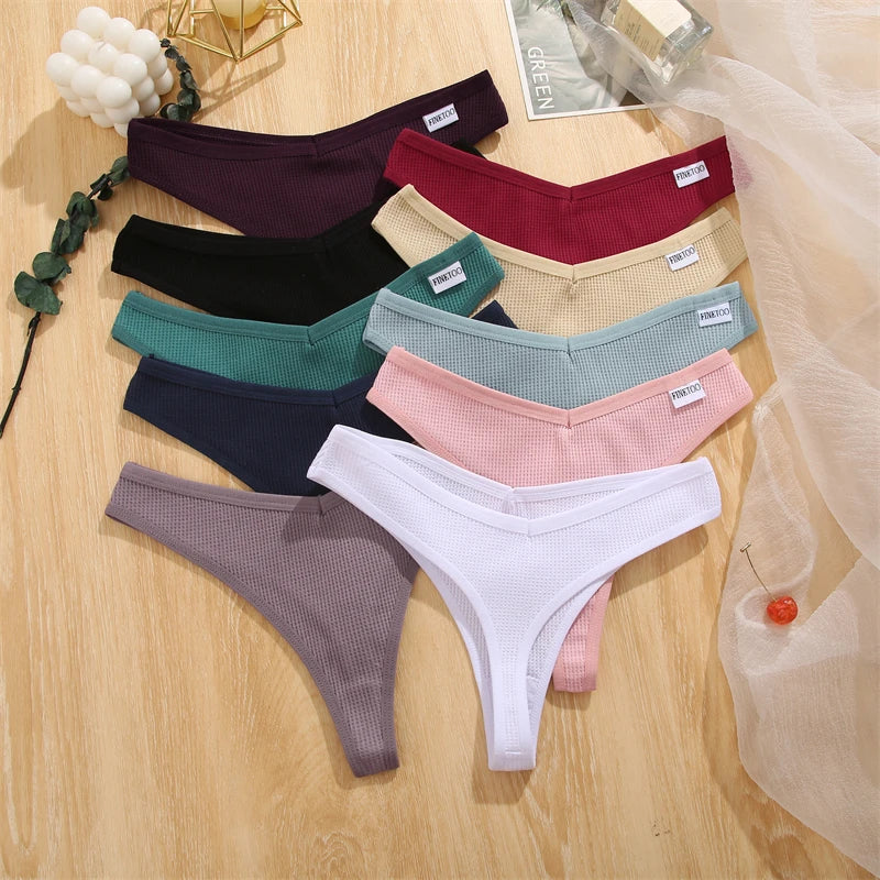3Pcs Women Christmas Waffle Style G-string Cotton Panties Ladies Soft Thongs Female S-XL Low-Rise T-Back Panties Bikini Bikini