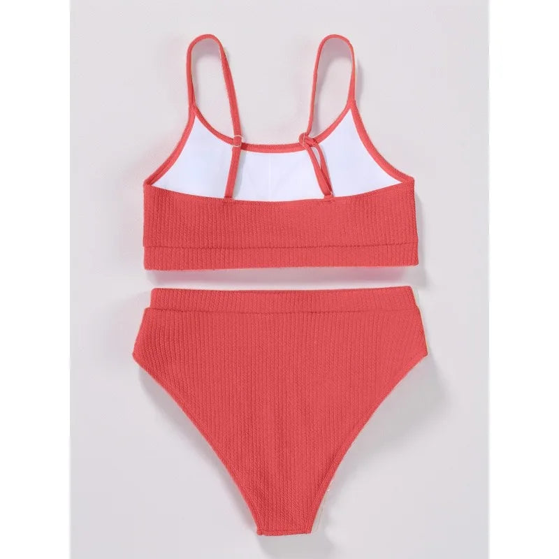 New Spiral Pit Strip U-Shaped High-Waisted Bikini Sexy Swimsuit Swimsuit Women Lightweight Fashion Classic Versatile Simple