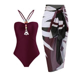 2024 Sexy Sling Ruffle Solid Two Pieces Bikini Women High Waist 3D Flower Swimsuit Skirt Summer Backless Beachwear Bathing Suit