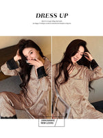 2026 Pajamas for Women Ice Silk Sexy Lace Small Leopard Print Long Sleeve Home Clothes Pajamas Set Can Be Weared Outside