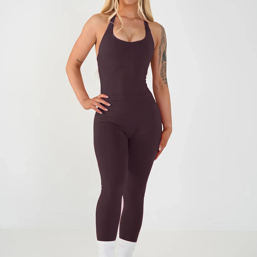 Women's Halter Top And Sports Leggings Gym Workout Set Two-Piece Pilates Clothes Yoga Outfits Impact Fitness Pants Set