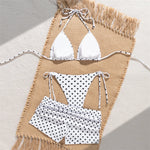 White Dot Print Micro Thong 3 Piece Bikinis Sets Bottoms Shorts Swimwear Sexy Swimsuit Woman 2026 Halter String Triangle Bikini