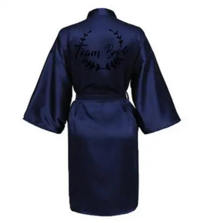 Wedding Party Team Bride Robe With Black Letters Kimono Satin Pajamas Bridesmaid Bathrobe SP021