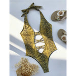 New Sexy Snake Skin Halter Monokini Women Swimwear One Piece Swimsuit Female Tummy Cut Out Bather Bathing Suit Swim Lady V3056