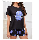 3-Piece Heart Print Pajama Women Sleepwear Home Clothes Short Sleeve Top with Shorts & Long Pants Pajamas Loungewear Short Suit