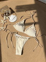 Sexy Micro Bikini 2025 Women Beige Brown Pink Weave Bandage Cross Crochet Swimsuit Brazilian Beach Bathing Suit Thong Swimwear