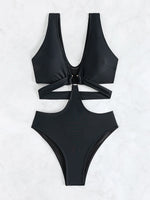 S - XL V Neck High Leg Cut One Piece Swimsuit Women Swimwear Female Bather Monokini Cross Bandage Bathing Suit Swim Beachwear