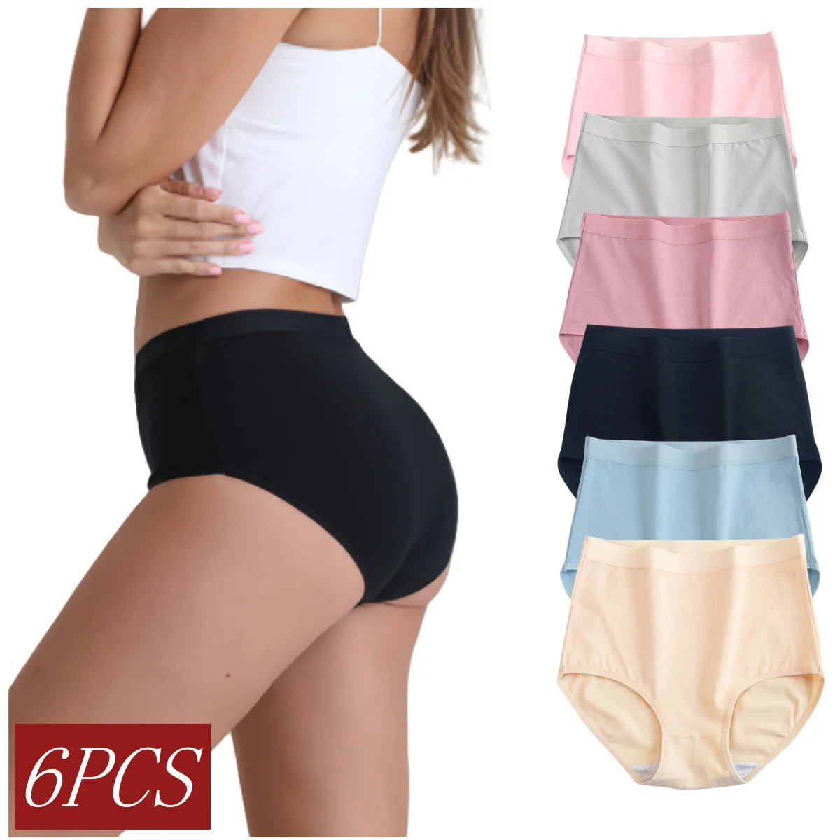 6Pcs/Set Women Cotton Panties High Rise Briefs Female Breathable Underpants Sexy Lingerie Tummy Control Underwear M-XXXL