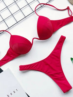 Sexy V-bar Underwired Bra Cup Thong Bikini 2025 Women Swimwear Female Swimsuit Two-pieces Bikini Set High Cut Bathing Suit Swim