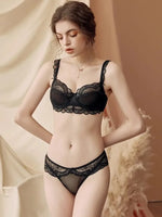 MOYISU Pure Desire Lace Bra Set Women Sexy Anti-Sag Push Up Bralette Sheer Underwear for Big/Small Chest Comfort Support