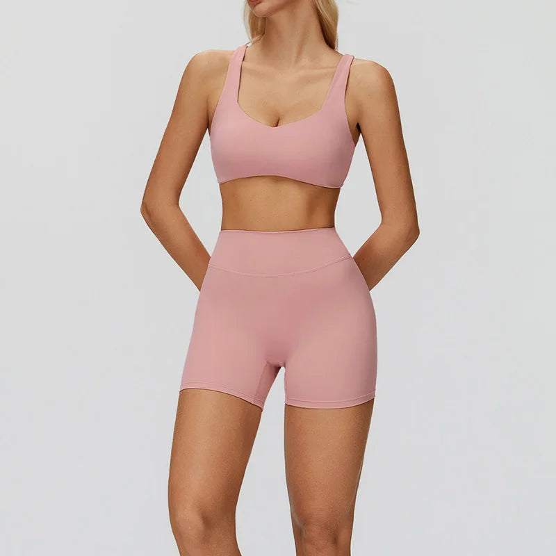 Women Yoga Suit Tracksuit Sports Bra High Waist Legging Shorts Outfit Gym Set Fitness Running Workout Clothes Push Up Sportswear