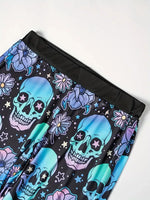 Hallowmas Skull Flower Print Pants Woman 2025 Plus Size Elastic Waist Wide Leg Pant Casual Large Full-length Trousers
