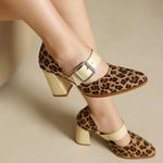 SpringAutumn New Model Fashion High Heels Nude Shoes Color Blocking Pointed Tip Buckle Leopard Print Sexy Party Women's Shoes