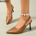Elegant Women Sandals Pointed Toe 8cm Thin High Heels Sandals Back Buckle Strap Soft Single Party Dress Shoes Big Size 34-45 New
