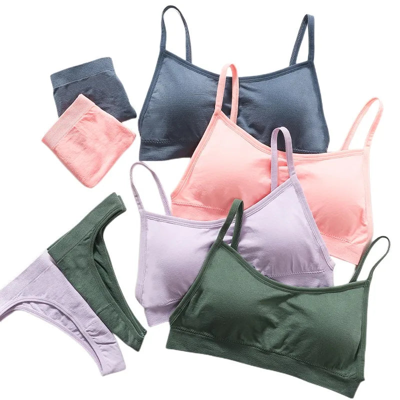 Women Seamless Bra And Panties Set Sexy High Waist Briefs Wire Free Bra Female Sexy Underwear Brazilian Panties Lingerie Set