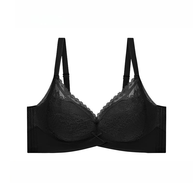 Women's Thin Push-Up Bra Seamless Back Minimizes Side Bulges Uplift Support Underwear Elegant Lace Top Up Bra Autumn New