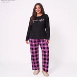 Women Plus Size Milk Silk Pajama Set Plaid Letter Print Long Sleeve Autumn Winter Ladies Casual Home Sleepwear