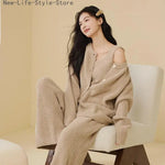 Women Autumn Winter Korean Style 3 Piece Camisole Pajama Set New Soft Half Velvet Elegant Wearable Outside Loungewear Sleepwear