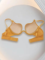Yellow deep V-neck cinched top support underwear for women, large breasts, small look, soft steel coil bra, sexy mesh bra