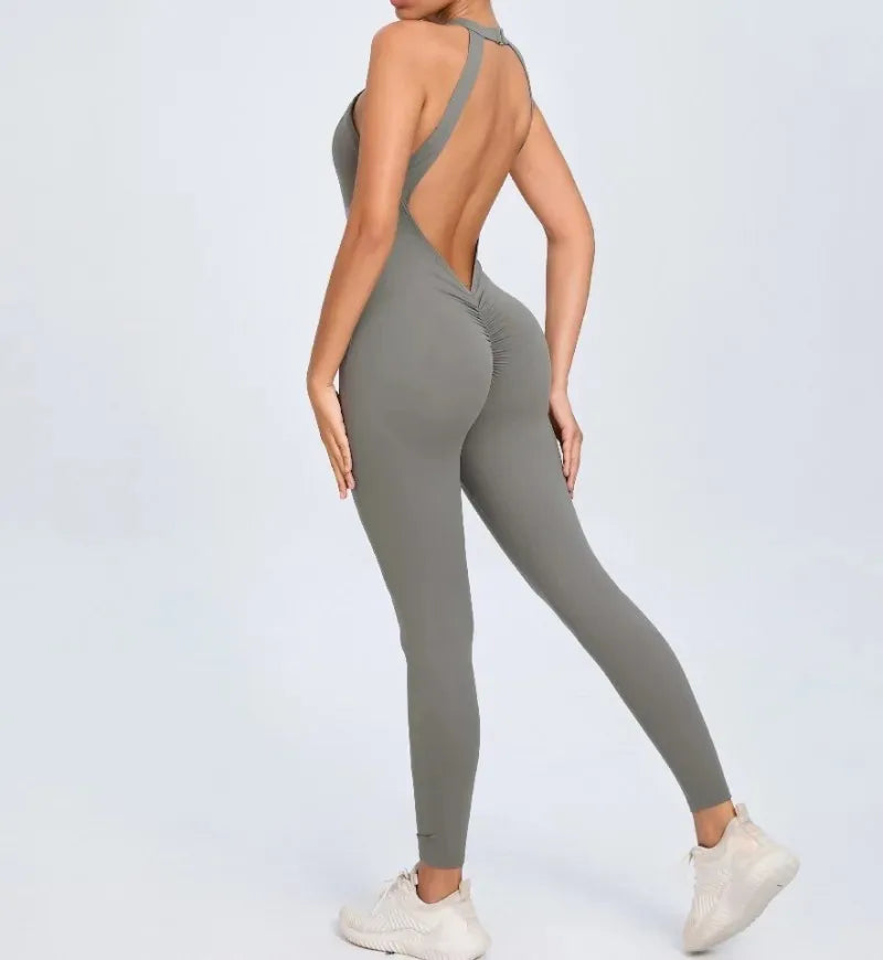 Seamless Yoga Jumpsuits Sports Fitness Peach Hip-lifting Backless Buckle One-Piece Training Gym Workout Tracksuits for Women