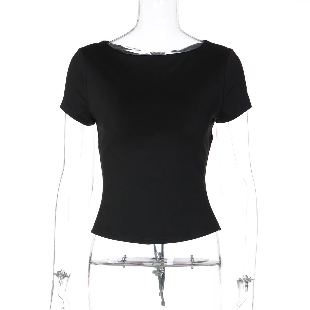 FDYOUI Fashion Casual Backless Lace-up T-shirts Women's Summer O-neck Short Sleeve Cropped Tops Streetwear Y2K Solid Tee Shirt