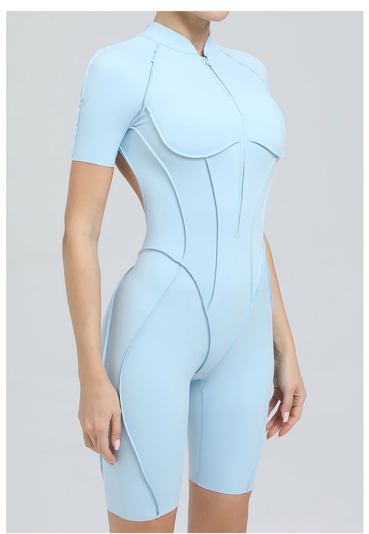 Summer Zipper Workout Jumpsuit Sports Overalls Women Running Fitness Short Sleeve Yoga Bodysuit