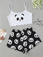 Women's 2pcs Cute Soft ComfyDoll Print Sexy Sleepwear Sleeveless Shorts Homewear Pajama Set Loungewear