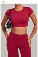 No Padded Women's Yoga T-shirt Short Sleeves Bra Backless Fitness Top Beautiful Back Gym Clothes Form-fitting Running Tee