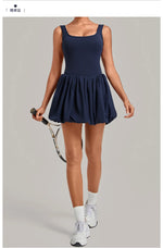 Nake Fake Two-piece Tennis Dresses Women's Anti Glare Pleated Fluffy Skirt Bulit-in Pocket Shorts Outwear Gym Fitness Golf Dress