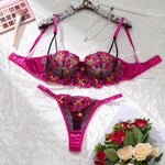 Sexy Rose-red Lingerie Including A Bra and Panties with Daisy Patterns As Well As Acomfortable Home-style Bra & Brief Sets