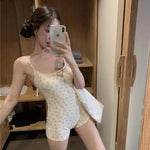 Pure desire backless floral suspender jumpsuit women's summer slim fit niche casual pants home wear comfortable A-line shorts