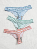 3Pcs Women's Cute And Fresh Multi-color Striped Underwear Thong Without Trace Antibacterial Daily Casual Underwear Thong C364