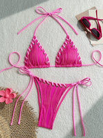 2025 Halter Wrinkled Weaved Bikini Women Swimwear Female Swimsuit Two Pieces Bikini Set Brazilian Bathing Suit Swim Beach Wear