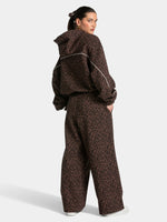 Vintage Leopard Hooded Sweatshirt Suit Loose Fit Contrast Line Wide Leg Trousers Fashion Athletic Tracksuit Outfit