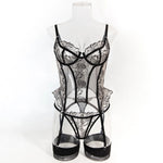 Toucheart Erotic Lingerie Embroidered Floral See-through Sexy Body-shaping Women Intimate Hot Split Underwear Set with Stockings