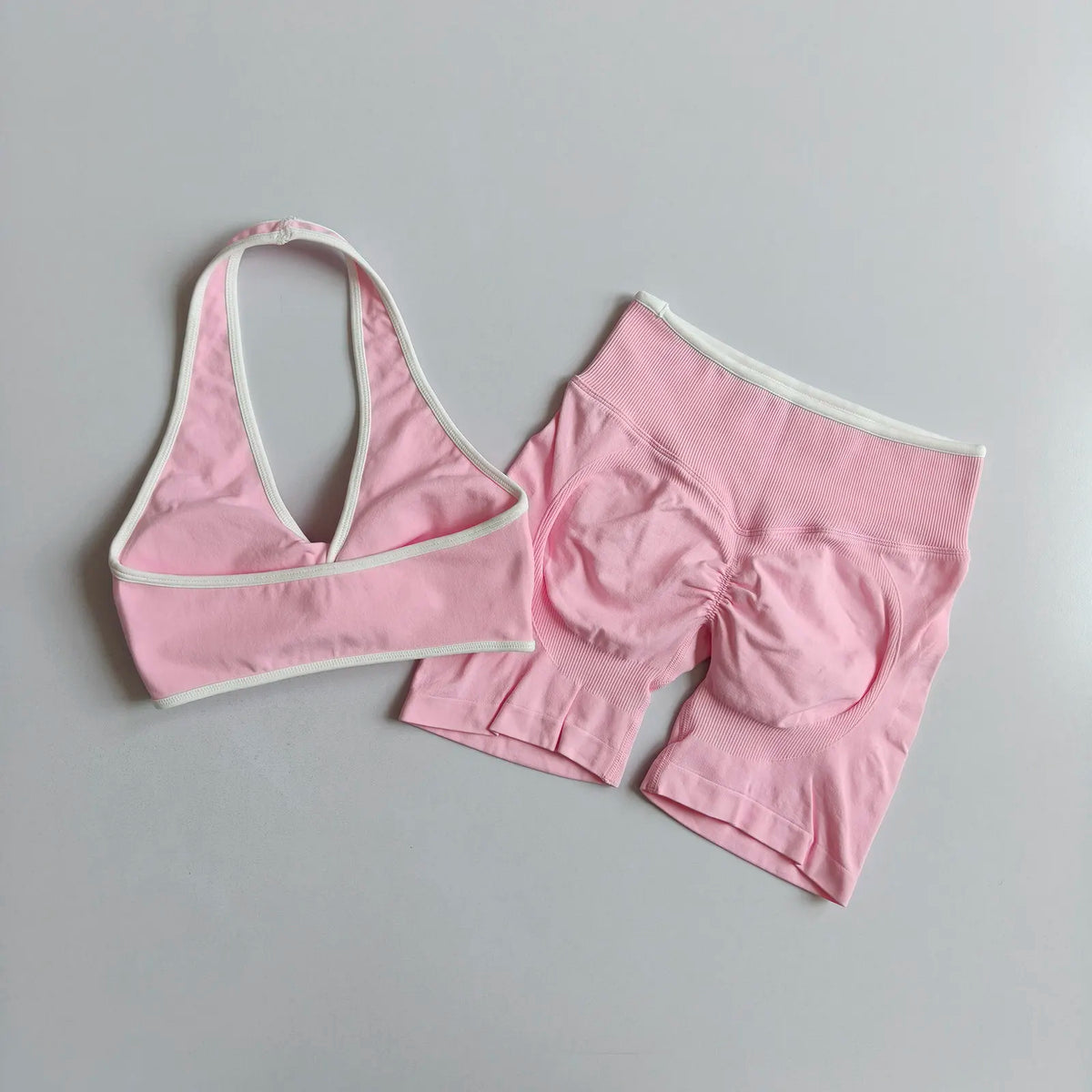 2pcs Women's Seamless Push-up Sports Vest Bra Set with High Elastic Hip Lifting Shorts for Running Aerobics Yoga