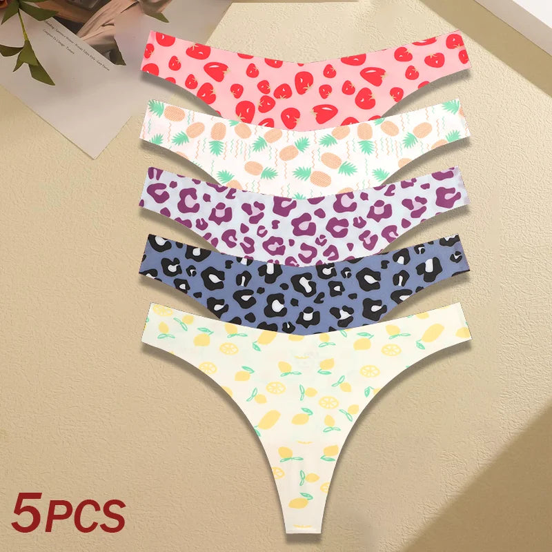 5Pcs Women G-string Seamless Sweet Fruit Thongs Low-waist Panties Ladies Soft Cute Thongs Female S-XL T-Back Panties Underwear