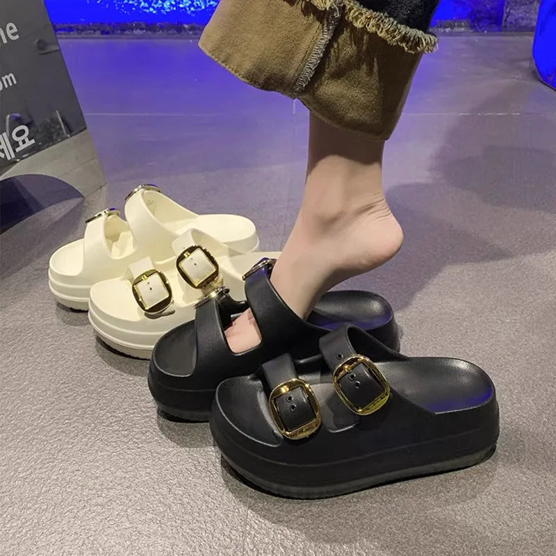 Women's Slippers Solid Color One LineThick Soles Anti Slip and Wear-resistant Fashionable Simple Indoor Outdoor Beach Sandals