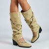 Vintage Y2k Slouchy Knee High Western Boots Women Chunky Block Heel Summer Cowboy Knee High Boots Motorcycle Boots Shoes
