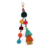 Summer Beach Shell Keychain Boho Style Hair Ball Tassel Keychain Colorful Pompom Keyring for Women Bag Hanging Pendants