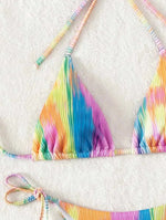 Women rainbow print micro bikini sets two pieces tie halter thong swimsuit Swimwear bathing suit beach outfits biquini