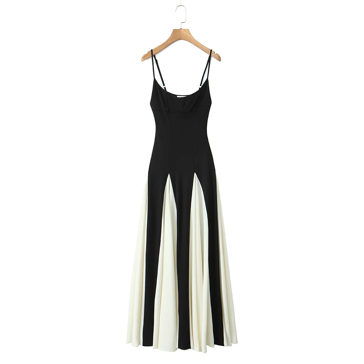 Foridol Black Beige Patchwork Summer Women's Dress Spaghetti Strap A-line Pleated Party Vestidos Sleveless Beach Casual Dress