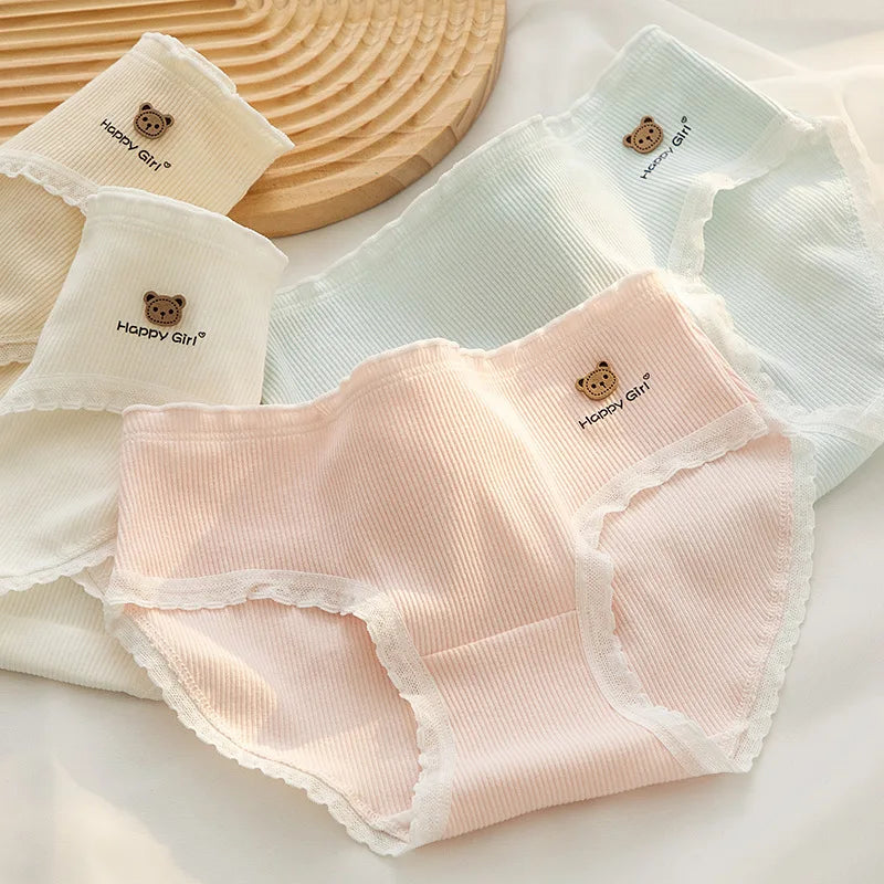 1/5PCS M-XL NEW Cute Cartoon Girl Student Underwear Cat Pants Mid-waist Graphene Cotton File Trackless Briefs Wholesale