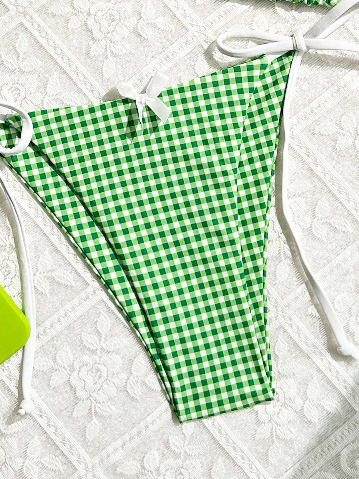Sexy Micro Bikini 2024 Gingham Print Swimsuit Female Swimwear Women Strings Thong Bikinis Set Bather Beachwear Bathing Suit Pool