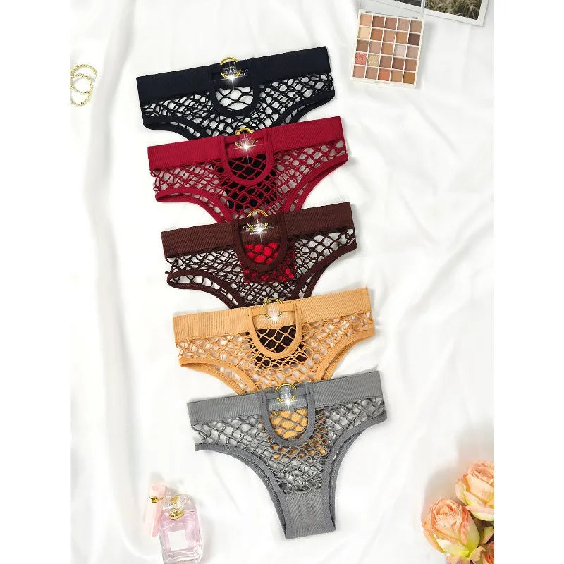 New Style Mesh Sexy Women's Panties Solid Color Mid High Waist Fishnet Lingerie Ladies Hollow Out Transparent Elasticity Briefs
