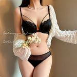 French Front Button Lace Bra Set for Women Sexy Spaghetti Strap Thin Push Up Bra Breast Collection Smooth Brief Sets Lingerie