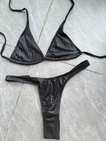 DEKA Luxury Diamond Back Thong Bikini Shiny Black Snakeskin Print Bikini Set Swimwear Women Swimsuit Beach Push Up Bathing Suit