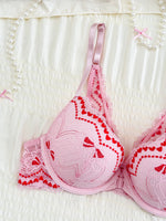 Sweet Lace Trim Splice Love Heart Women Sexy bras Trendy Lovely Beautiful Back Push up Ladies Lingerie Comfort Underwire bra